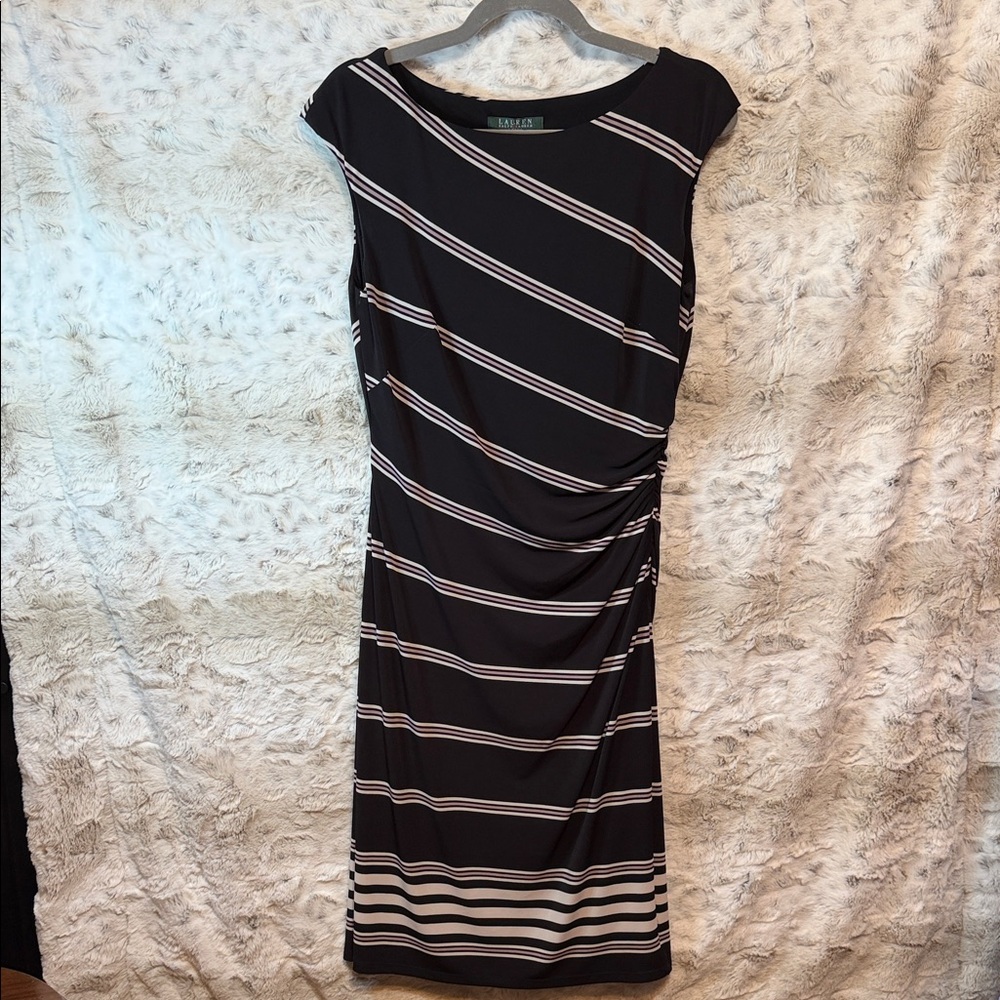 Ralph Lauren Black and White Diagonal Stripe Midi Dress